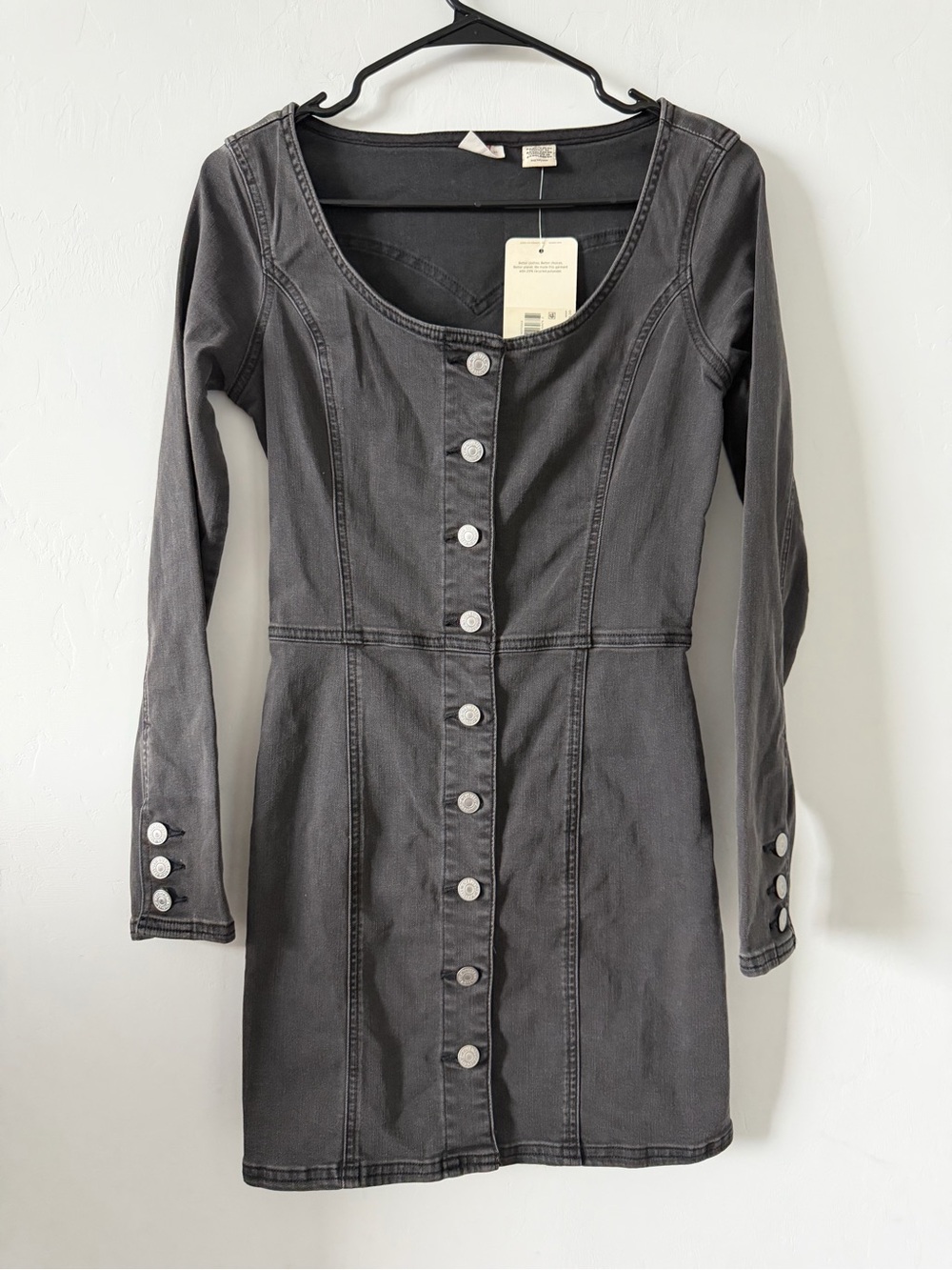 Levi's Black Button-Front Long-Sleeve Denim Dress